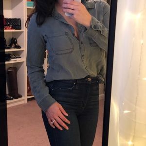 Soft Chambray Button Down Top Comfy Casual Career